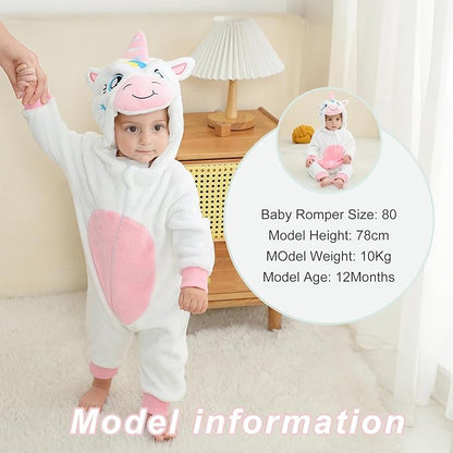 MICHLEY White Unicorn Baby Costume Winter Flannel Hooded Romper