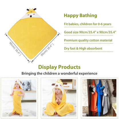 MICHLEY Giraffe Baby Bathrobe Safari Animal Hooded Cotton Towel Robe