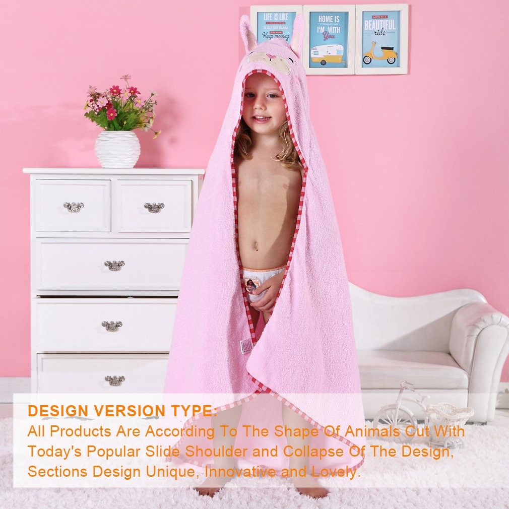 MICHLEY Baby Pink Bunny Hooded Bathrobe Soft Cotton Towel Robe