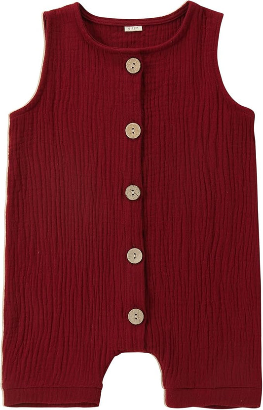 MICHLEY Baby Sleeveless Summer Cotton Romper Unisex Toddler Jumpsuit (Red)