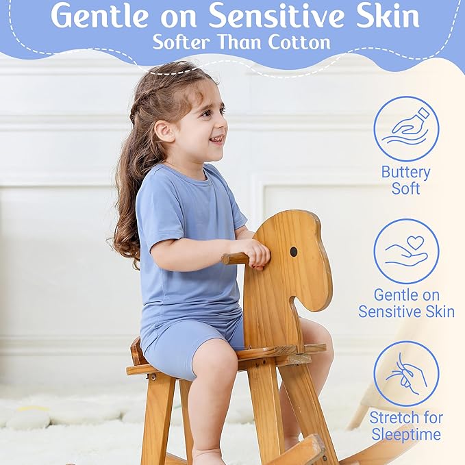 MICHLEY Kids Bamboo Viscose Pajamas Set Soft Stretchy Sleepwear (Blue)