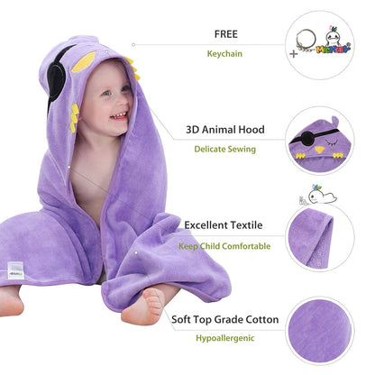 MICHLEY Baby Purple Pirate Bird Hooded Bathrobe Premium Cotton Towel Robe