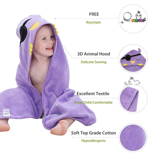 MICHLEY Baby Purple Pirate Bird Hooded Bathrobe Premium Cotton Towel Robe