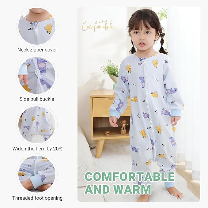 MICHLEY Purple Dinosaur Toddler Long Sleeve Cotton Sleeping Bag