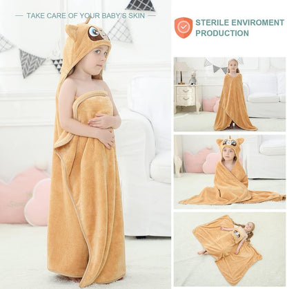 MICHLEY Large Raccoon Hooded Baby Towel Kids Swim Robe 31.5"x53"