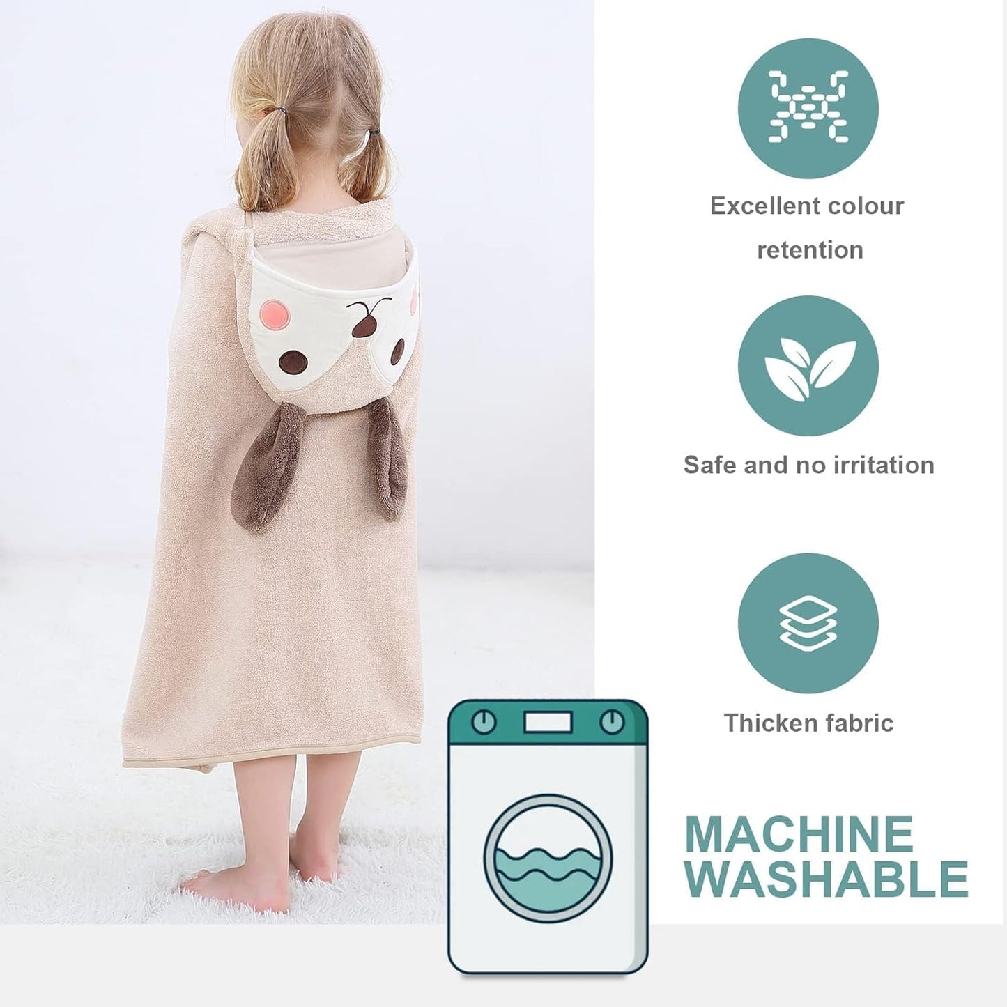 MICHLEY Light Brown Dog Hooded Baby Towel Soft Cotton Swim Robe 31.5"x53"