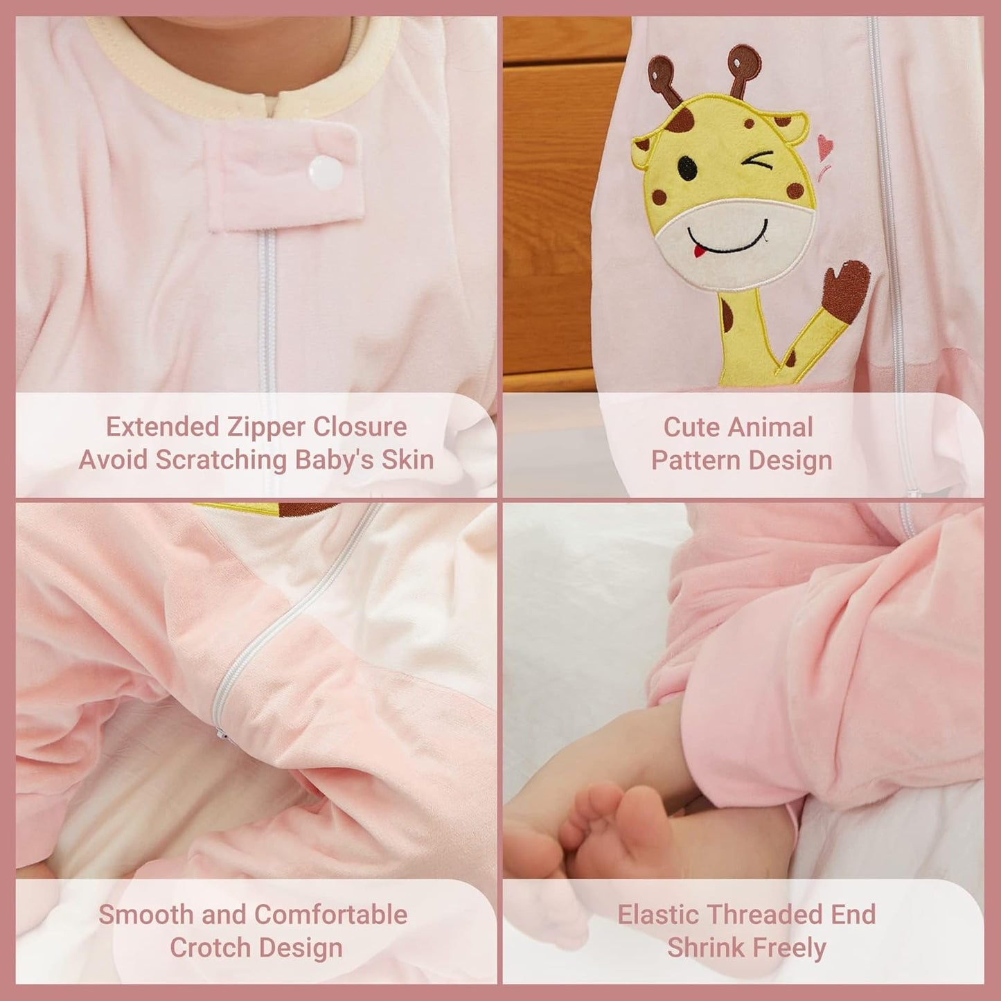 MICHLEY Pink Giraffe Toddler Sleeveless Sleeping Bag Winter Polyester Wearable Blanket