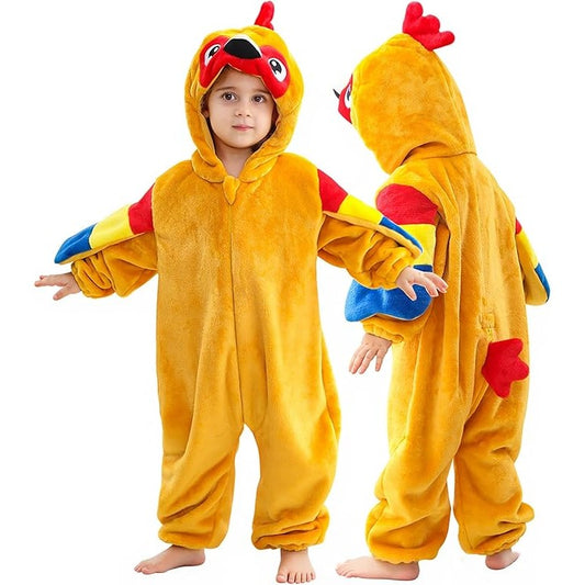 MICHLEY Baby Orange Parrot Hooded Romper Soft Flannel Tropical Bird Costume