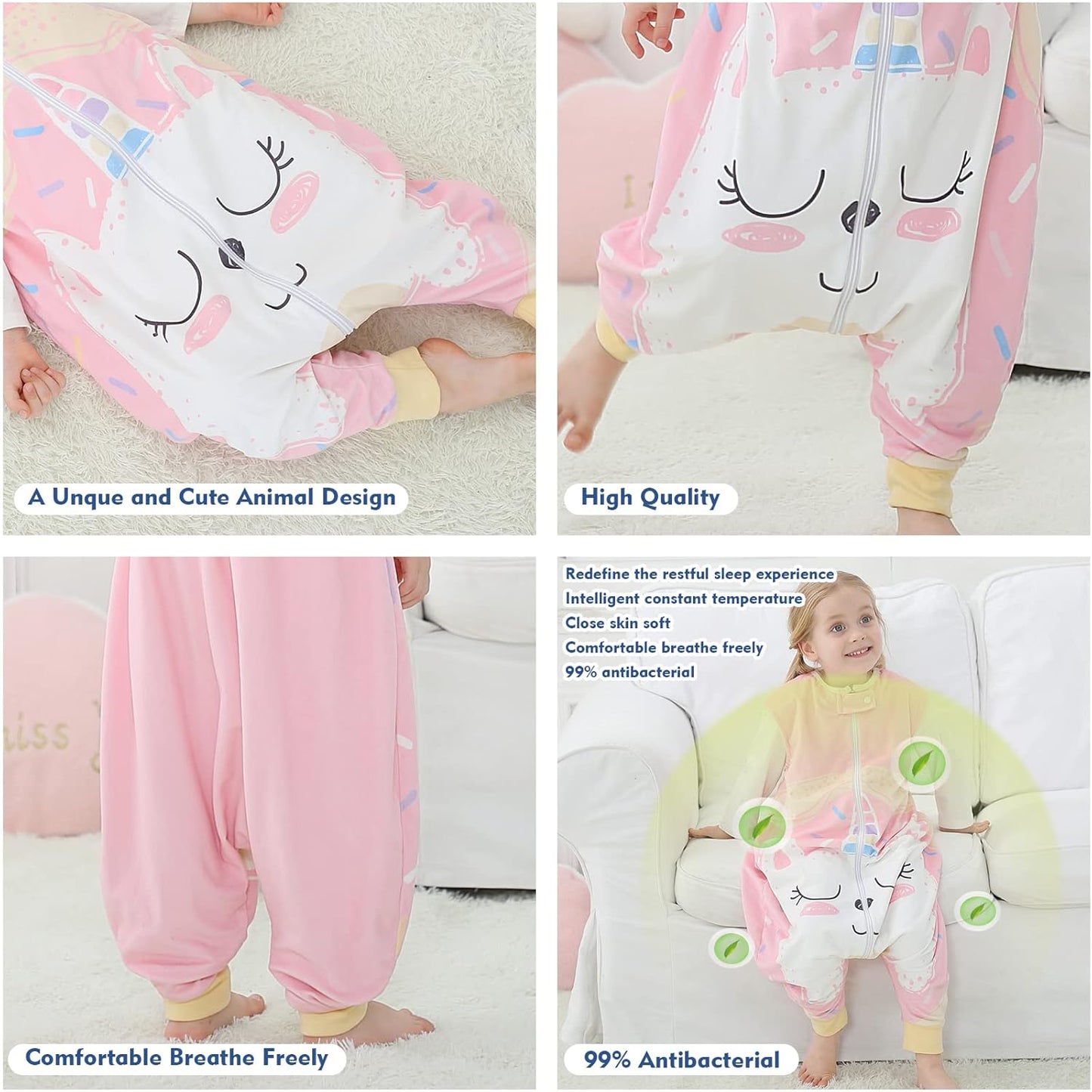 MICHLEY Baby Pink Unicorn Sleeping Sack with Feet Wearable Blanket
