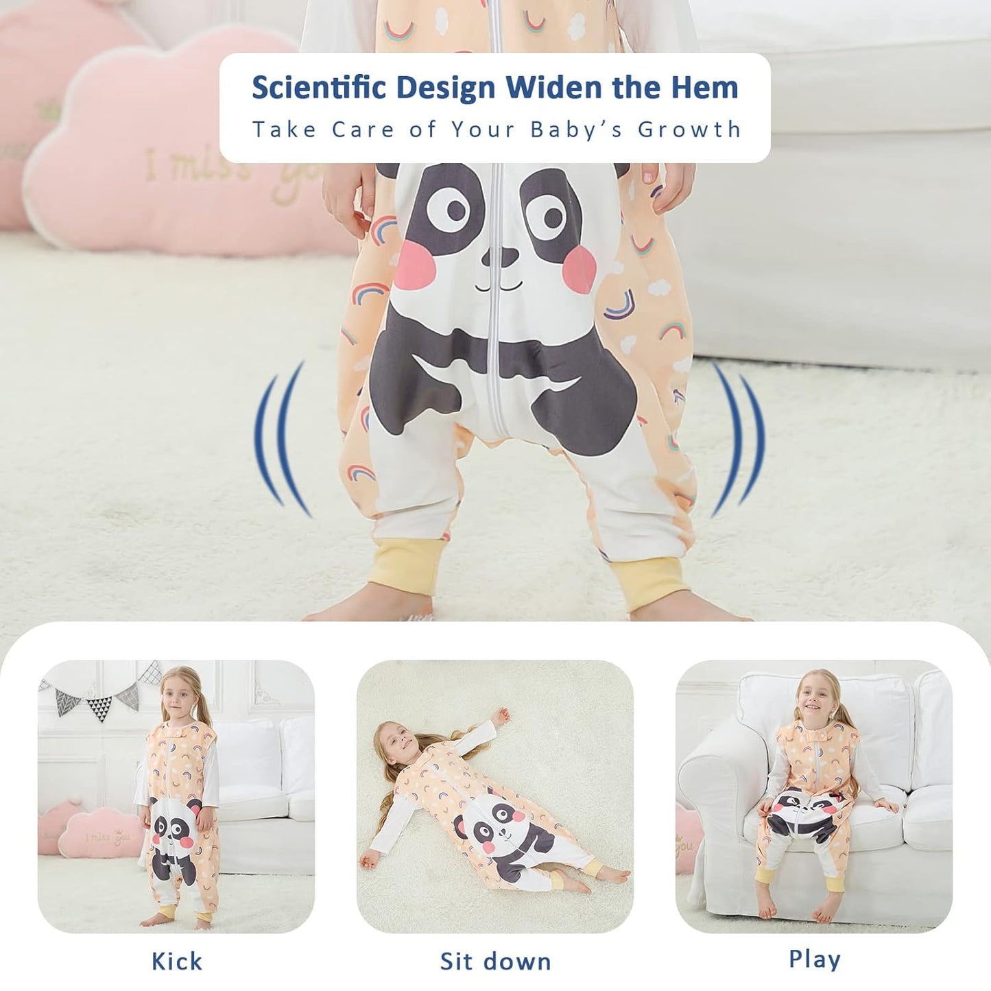 MICHLEY Baby Rainbow Panda Sleeping Sack with Feet Sleeveless Wearable Blanket