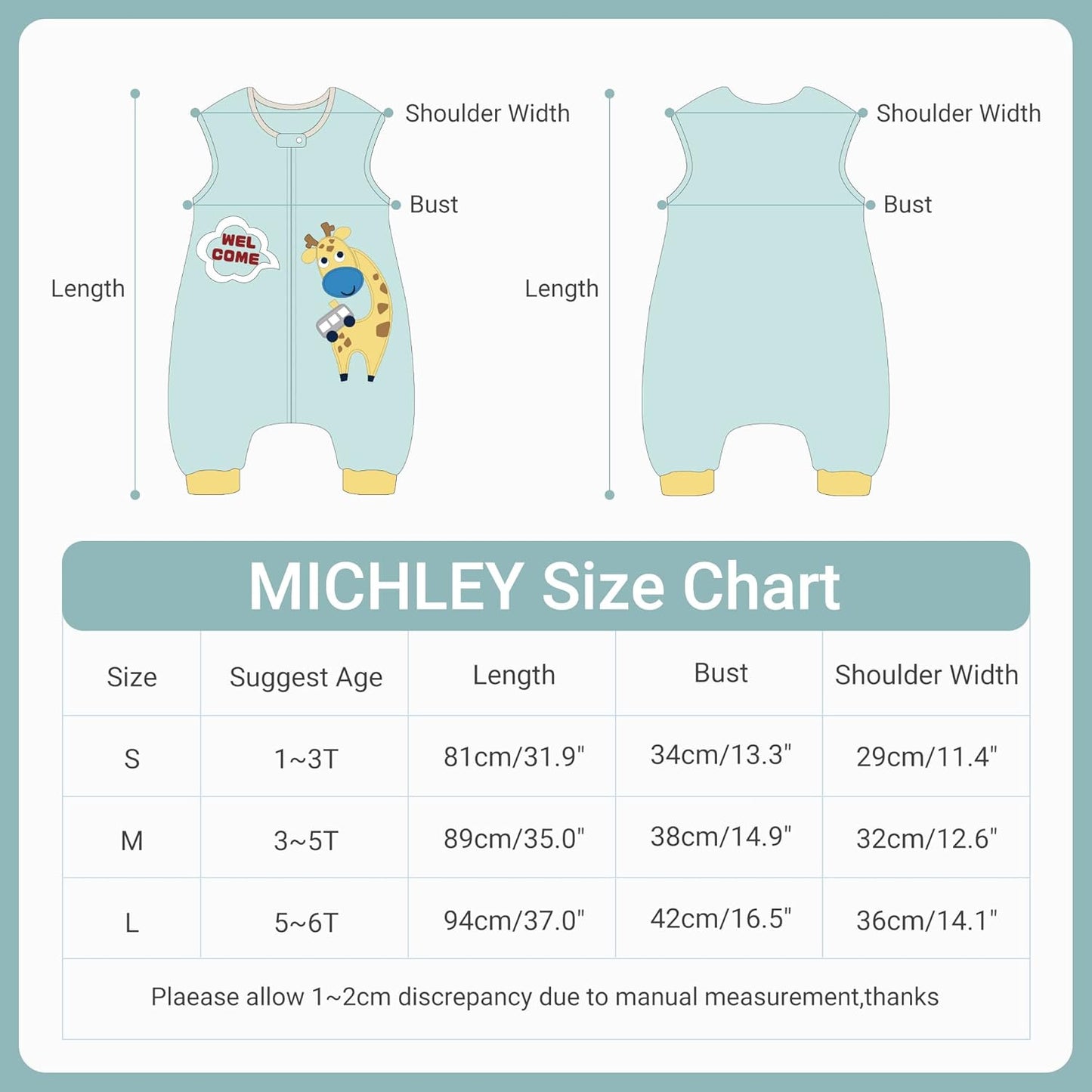MICHLEY Giraffe Toddler Sleeveless Sleeping Bag Winter Polyester Wearable Blanket
