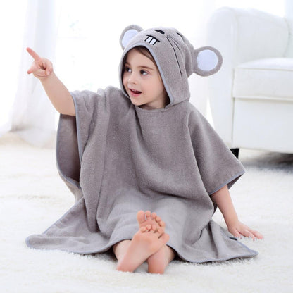 MICHLEY Kids Grey Mouse Hooded Bath Poncho Soft Cotton Towel Cape