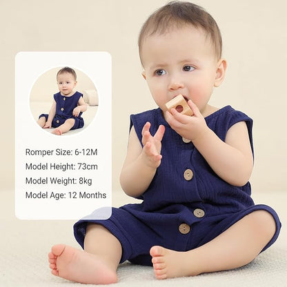 MICHLEY Baby Sleeveless Summer Cotton Romper Unisex Toddler Jumpsuit (Dark Blue)