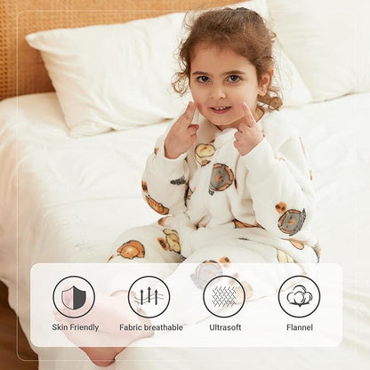 MICHLEY Kids White Bear Sleeping Bag – Flannel Wearable Pajamas