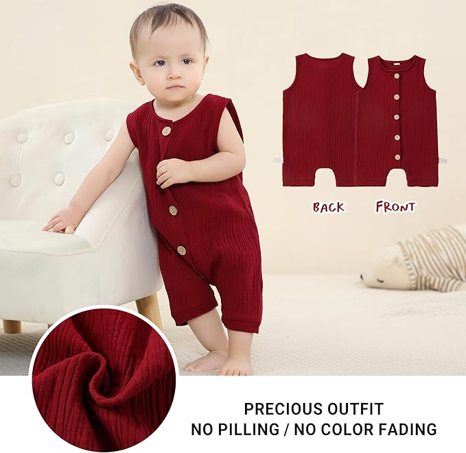 MICHLEY Baby Sleeveless Summer Cotton Romper Unisex Toddler Jumpsuit (Red)