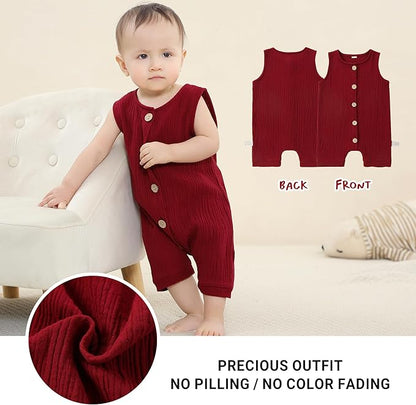 MICHLEY Baby Sleeveless Summer Cotton Romper Unisex Toddler Jumpsuit (Red)