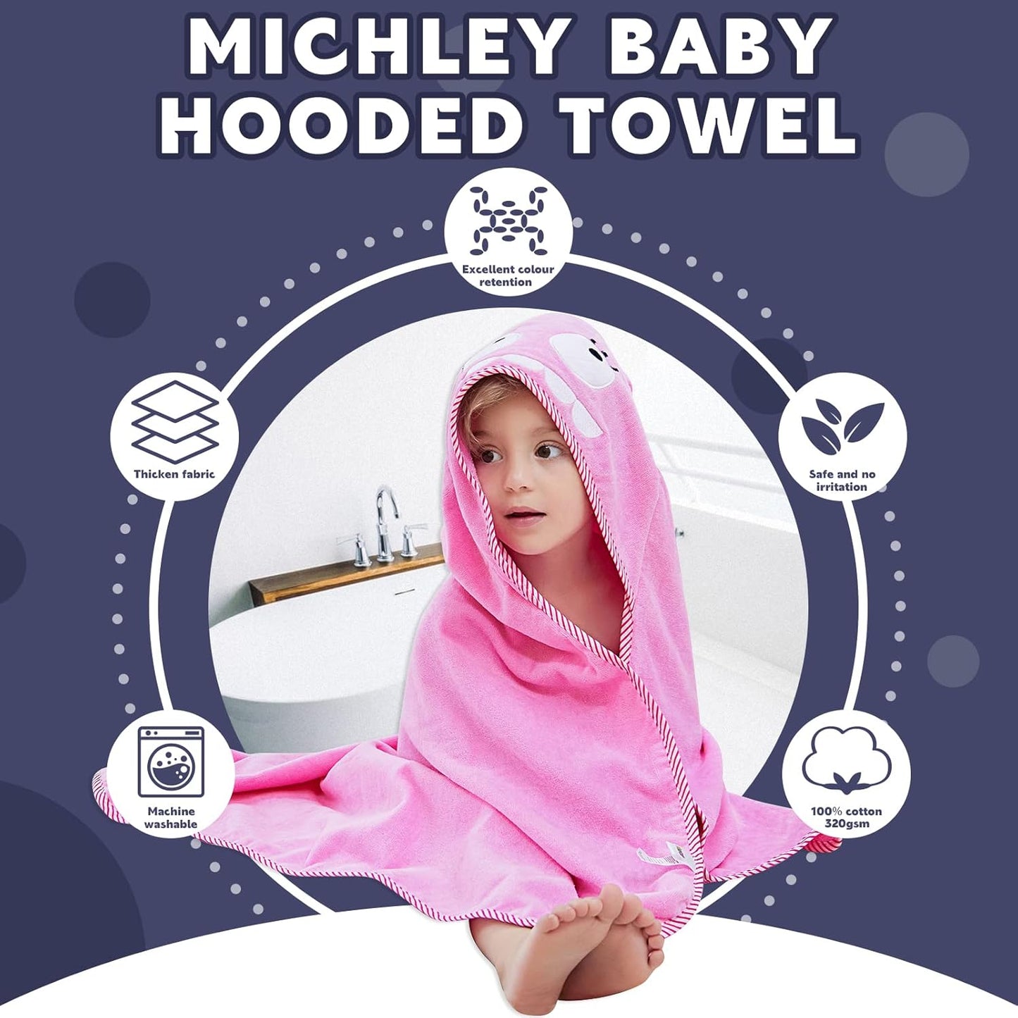 MICHLEY Baby Pink Monster Hooded Bathrobe Soft Cotton Towel Robe
