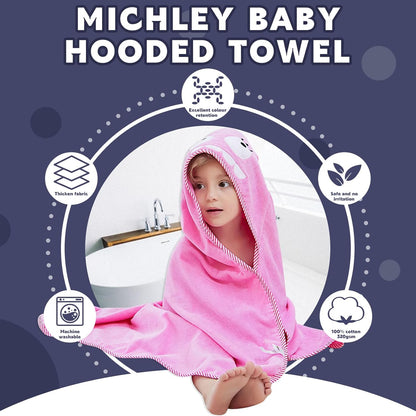MICHLEY Baby Pink Monster Hooded Bathrobe Soft Cotton Towel Robe