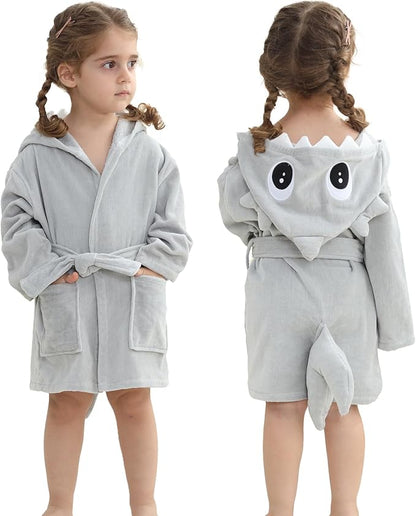MICHLEY Baby Shark Hooded Bathrobe Soft Cotton Towel Robe