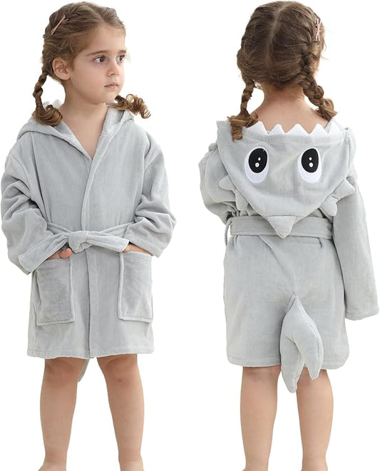 MICHLEY Baby Shark Hooded Bathrobe Soft Cotton Towel Robe