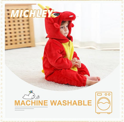 MICHLEY Red Dragon Baby Costume Winter Flannel Hooded Romper