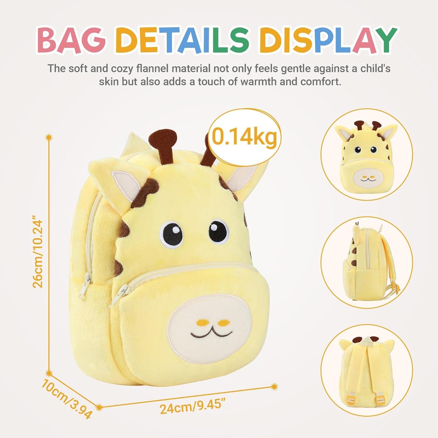 MICHLEY Kids Giraffe Plush Animal Backpack Soft Kindergarten School Bag