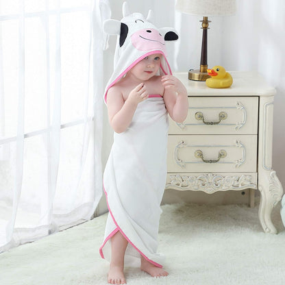 MICHLEY Cow Baby Bathrobe Unisex Farm Animal Hooded Cotton Towel Robe
