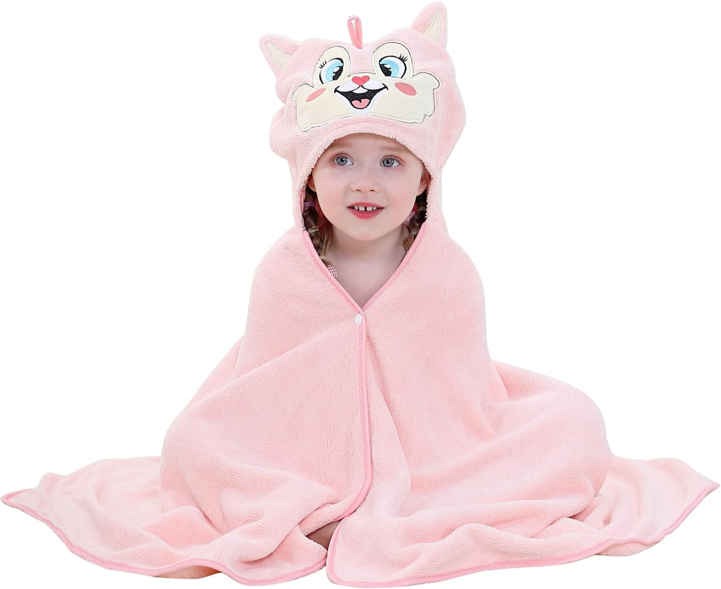 MICHLEY Pink Fox Hooded Baby Towel Soft Cotton Kids Swim Robe 27.5"x47"