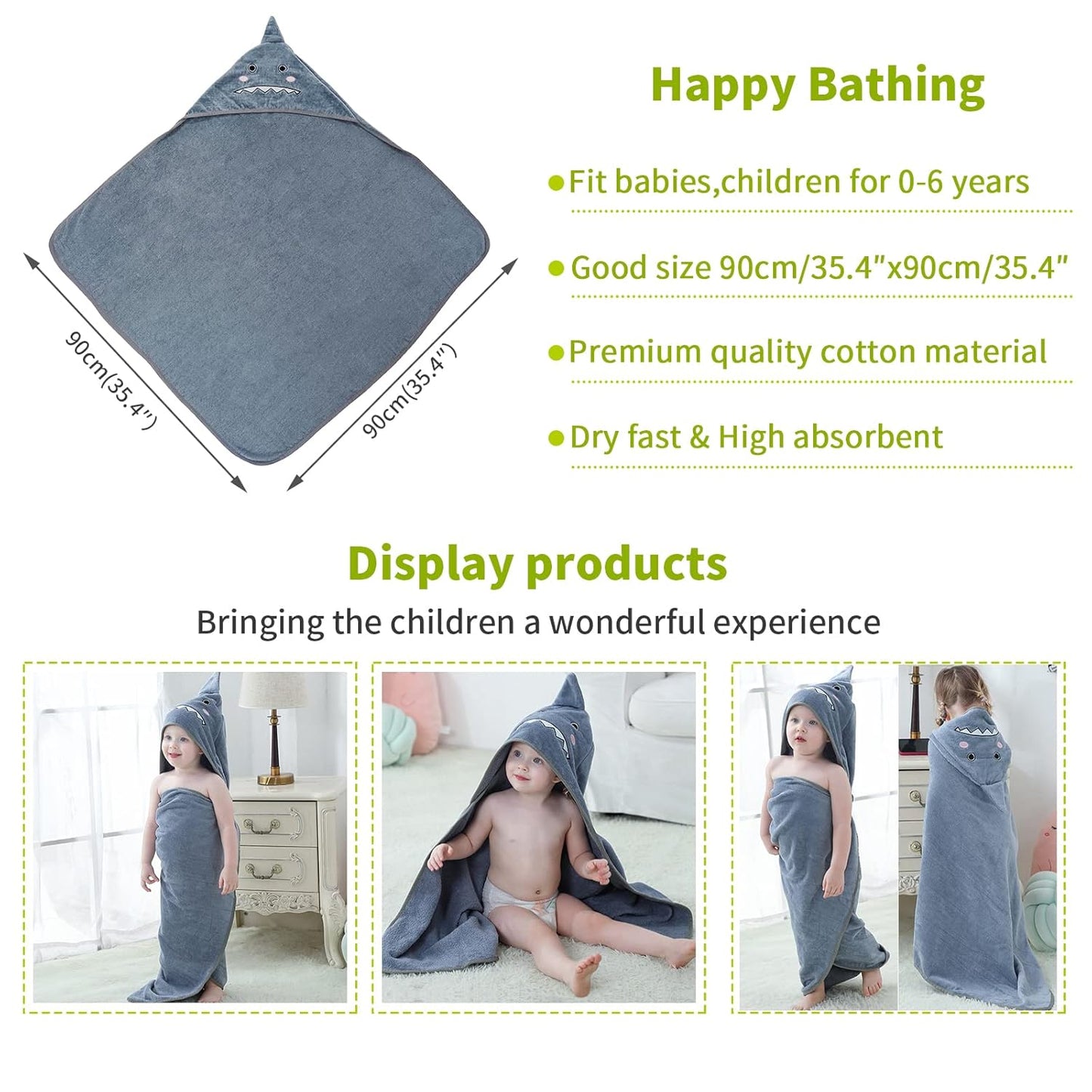 MICHLEY Shark Hooded Towel for Kids Soft Cotton Baby Beach Cover Up Swim Robe