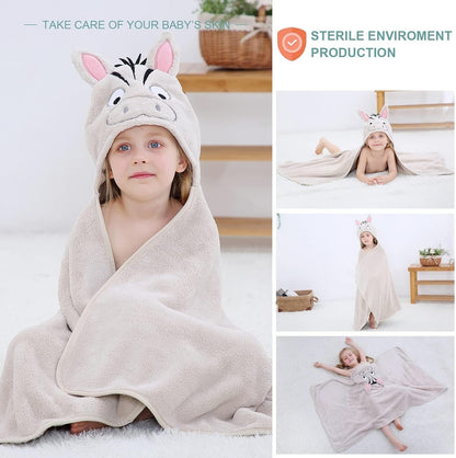 MICHLEY Zebra Hooded Baby Towel Soft Cotton Kids Swim Robe 27.5"x47"