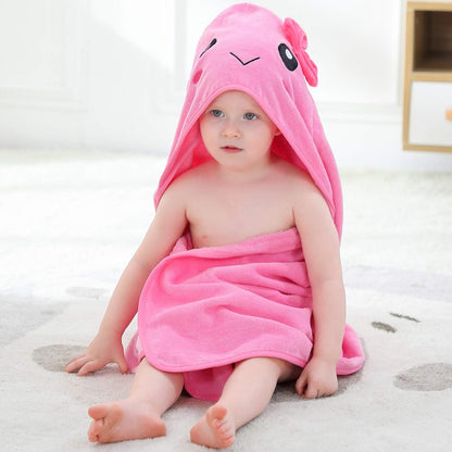 MICHLEY Pink Hooded Towel with Cute Bow Cartoon Face Soft Cotton Baby Beach Cape