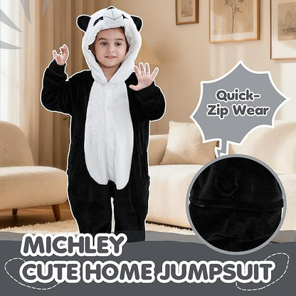 MICHLEY Kids Panda Hooded Romper Flannel Halloween Cosplay Pajamas Costume