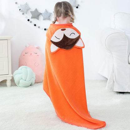 MICHLEY Baby Orange Fox Hooded Bathrobe Soft Cotton Towel Robe