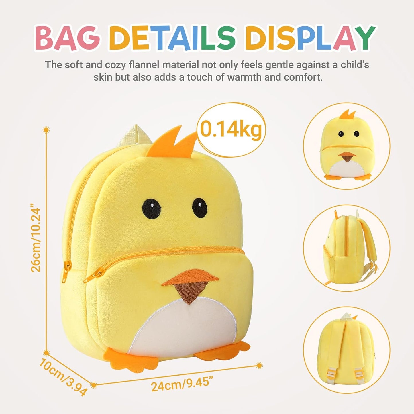 MICHLEY Kids Yellow Duck Plush Animal Backpack Soft Kindergarten School Bag