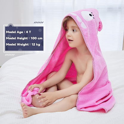 MICHLEY Baby Pink Monster Hooded Bathrobe Soft Cotton Towel Robe