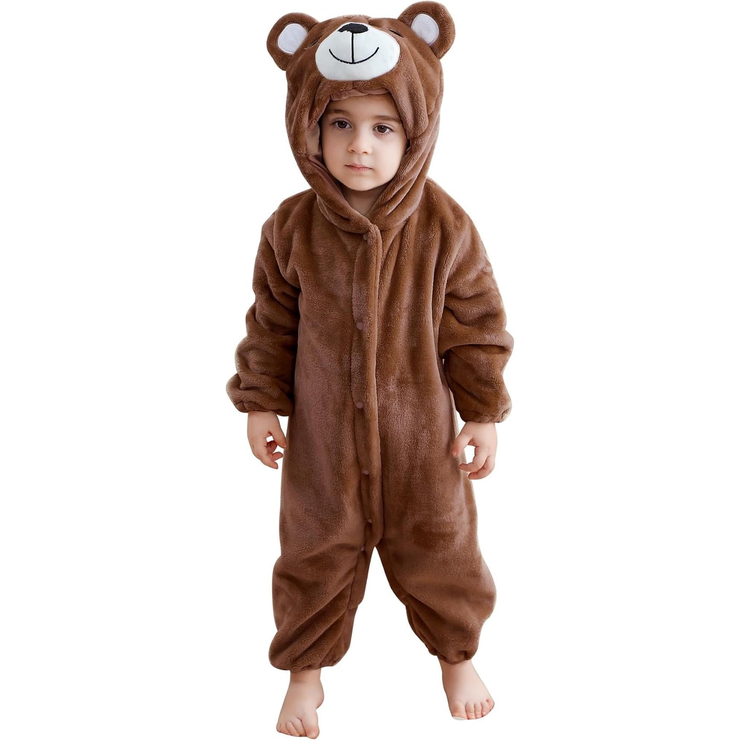 MICHLEY Baby Dark Brown Bear Hooded Romper Flannel Animal Costume