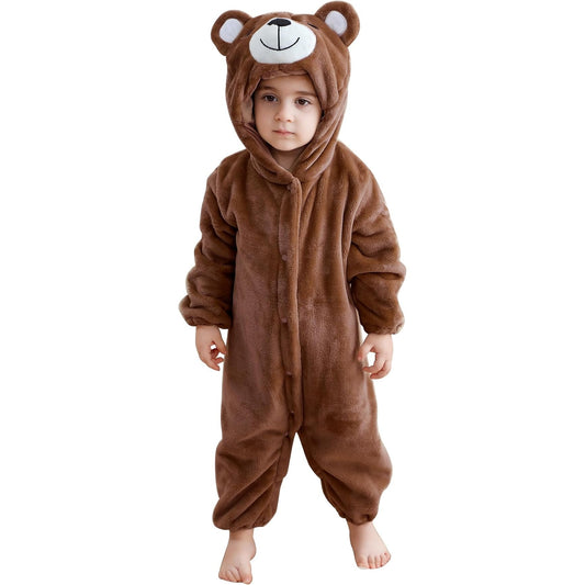 MICHLEY Baby Dark Brown Bear Hooded Romper Flannel Animal Costume