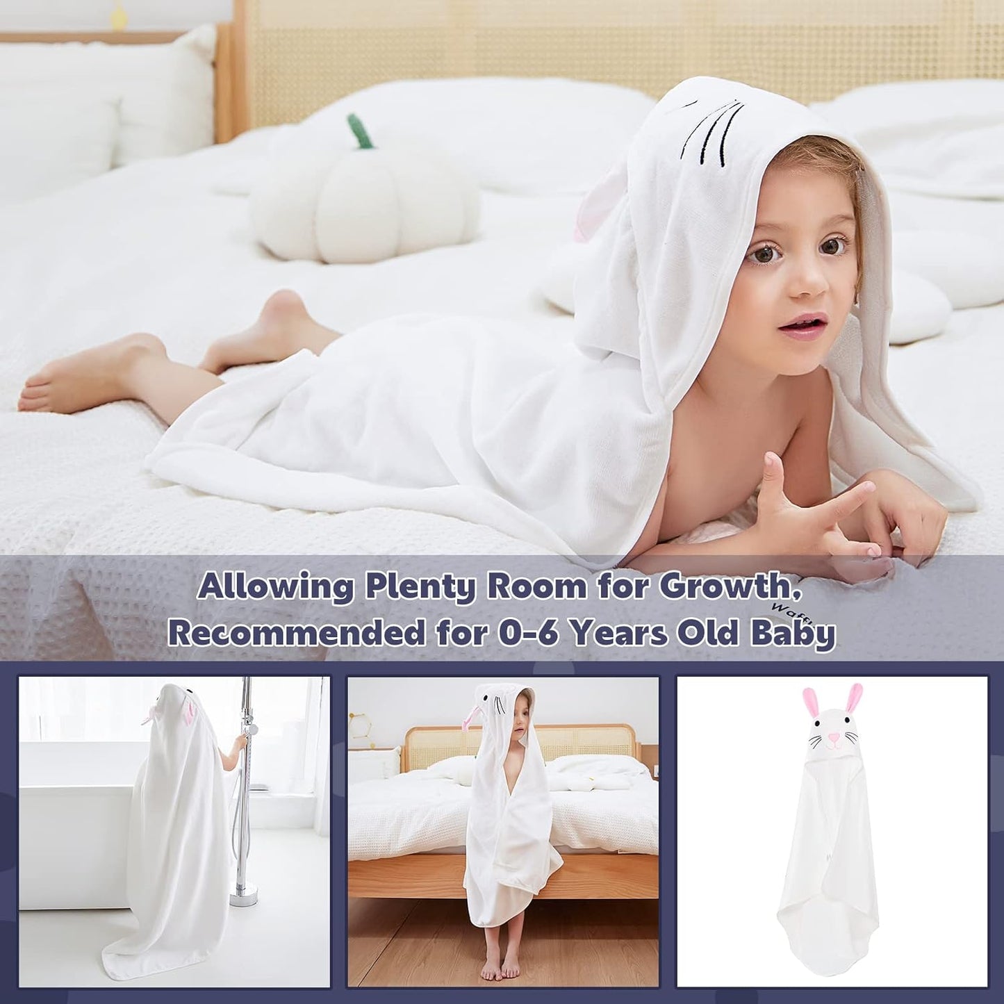 MICHLEY Baby White Bunny Hooded Bathrobe Premium Cotton Towel Robe