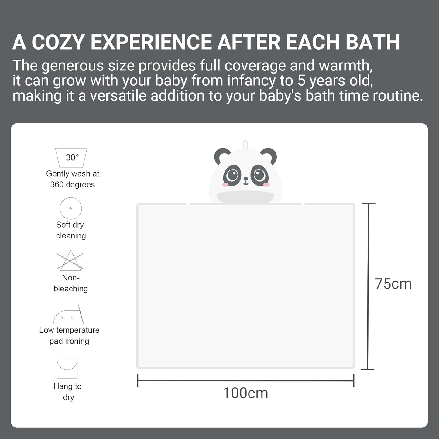 MICHLEY Panda Bamboo Viscose Baby Hooded Towel Ultra-Soft