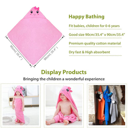 MICHLEY Pink Hooded Towel with Cute Bow Cartoon Face Soft Cotton Baby Beach Cape