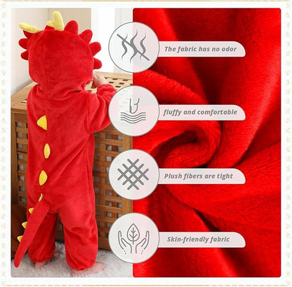 MICHLEY Red Dragon Baby Costume Winter Flannel Hooded Romper