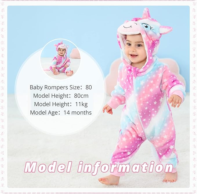 MICHLEY Starry Unicorn Baby Costume Winter Flannel Hooded Romper