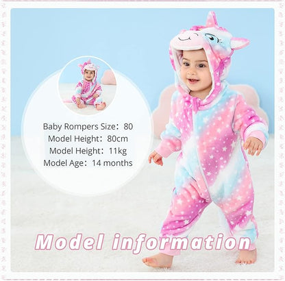 MICHLEY Starry Unicorn Baby Costume Winter Flannel Hooded Romper