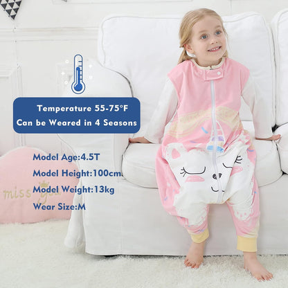MICHLEY Baby Pink Unicorn Sleeping Sack with Feet Wearable Blanket