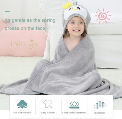 MICHLEY Penguin Hooded Baby Towel Soft Cotton Kids Swim Robe 31.5"x53"