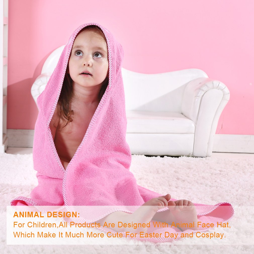 MICHLEY Baby Pink Monster Hooded Bathrobe Soft Cotton Towel Robe
