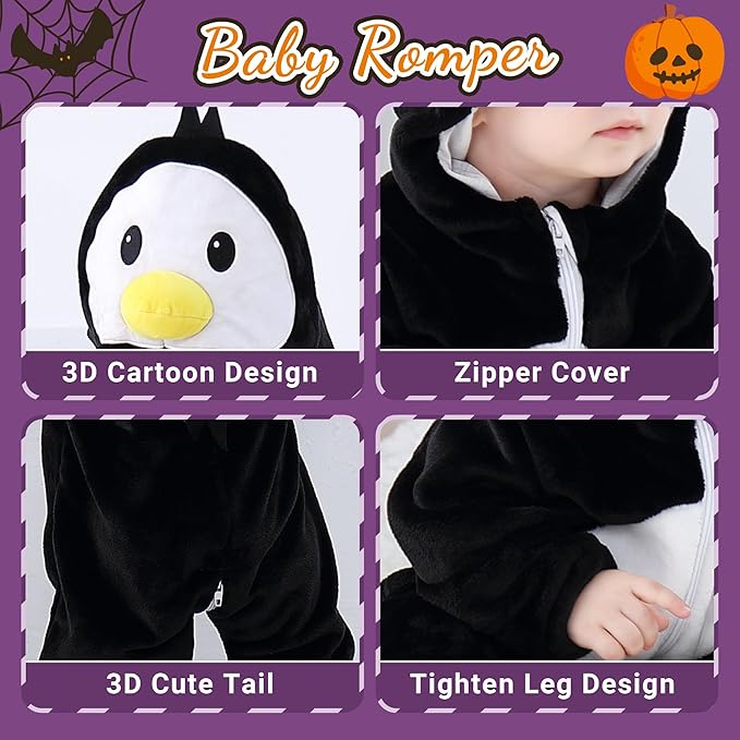 MICHLEY Penguin Baby Costume Winter Flannel Hooded Romper