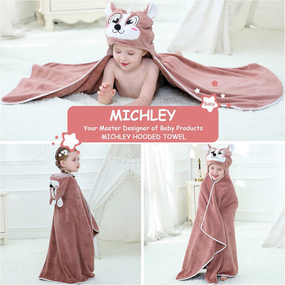 MICHLEY Brown Squirrel Hooded Baby Towel Soft Cotton Kids Swim Robe 27.5"x47"