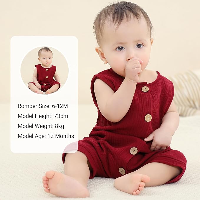 MICHLEY Baby Sleeveless Summer Cotton Romper Unisex Toddler Jumpsuit (Red)