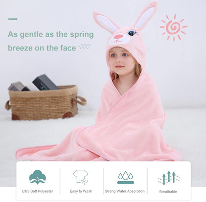MICHLEY Pink Rabbit Hooded Baby Towel Soft Cotton Kids Swim Robe 27.5"x47"